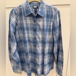 Lands' End Blue and White Plaid Women's Button Down Shirt